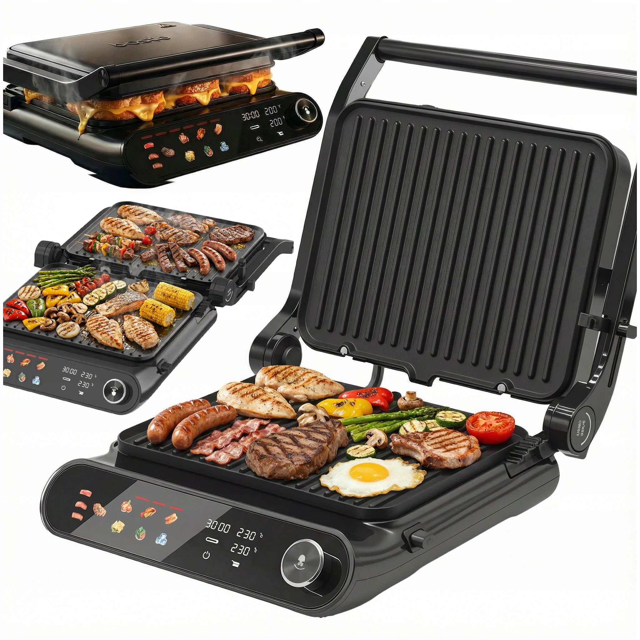 BOSTE GRILL ELEKTRYCZNY KONTAKTOWY OPIEKACZ DUŻA MOC 2200W ROZKŁADANY SONDA